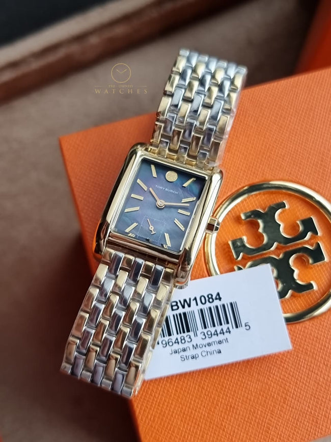 Tory Burch Eleanor Two-Tone Stainless Steel Black Mother of Pearl Dial Women's Watch – TBW1084 Main Image