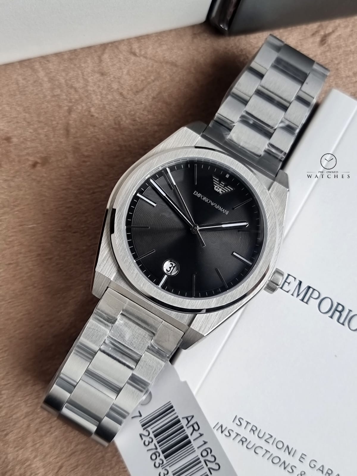 Emporio Armani Black Dial Silver Stainless Steel Quartz Men's Watch – AR11622