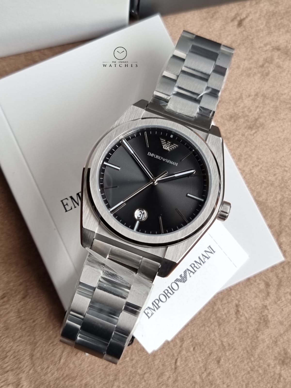 Emporio Armani Black Dial Silver Stainless Steel Quartz Men's Watch – AR11622