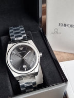 Emporio Armani Black Dial Silver Stainless Steel Quartz Men's Watch – AR11622