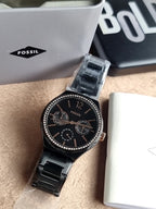 Fossil Evanston His & Her Black Stainless Steel Multifunction Couple Watch Set – BQ2645SET