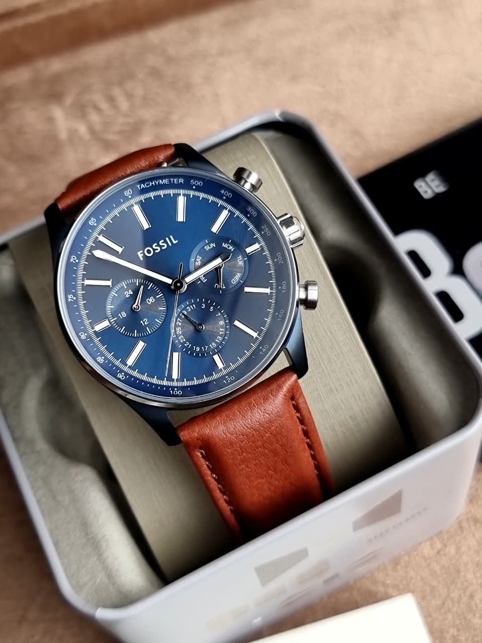 Fossil Sullivan Blue Dial Brown Leather Multifunction Men's Watch – BQ2512