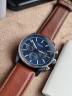 Fossil Sullivan Blue Dial Brown Leather Multifunction Men's Watch – BQ2512