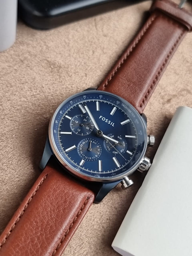 Fossil Sullivan Blue Dial Brown Leather Multifunction Men's Watch – BQ2512 Hover Image