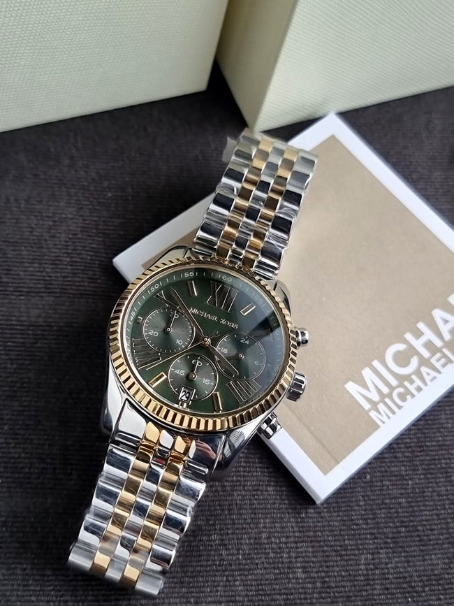 Michael Kors Lexington Green Dial Two-Tone Chronograph Women's Watch 38mm – MK4984 Hover Image
