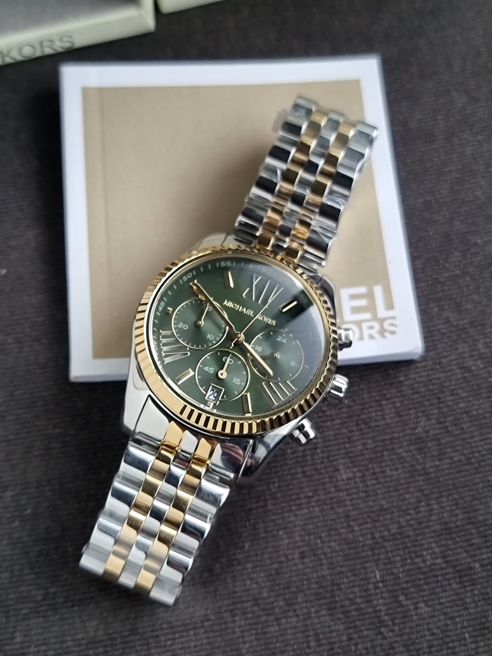 Michael Kors Lexington Green Dial Two-Tone Chronograph Women's Watch 38mm – MK4984