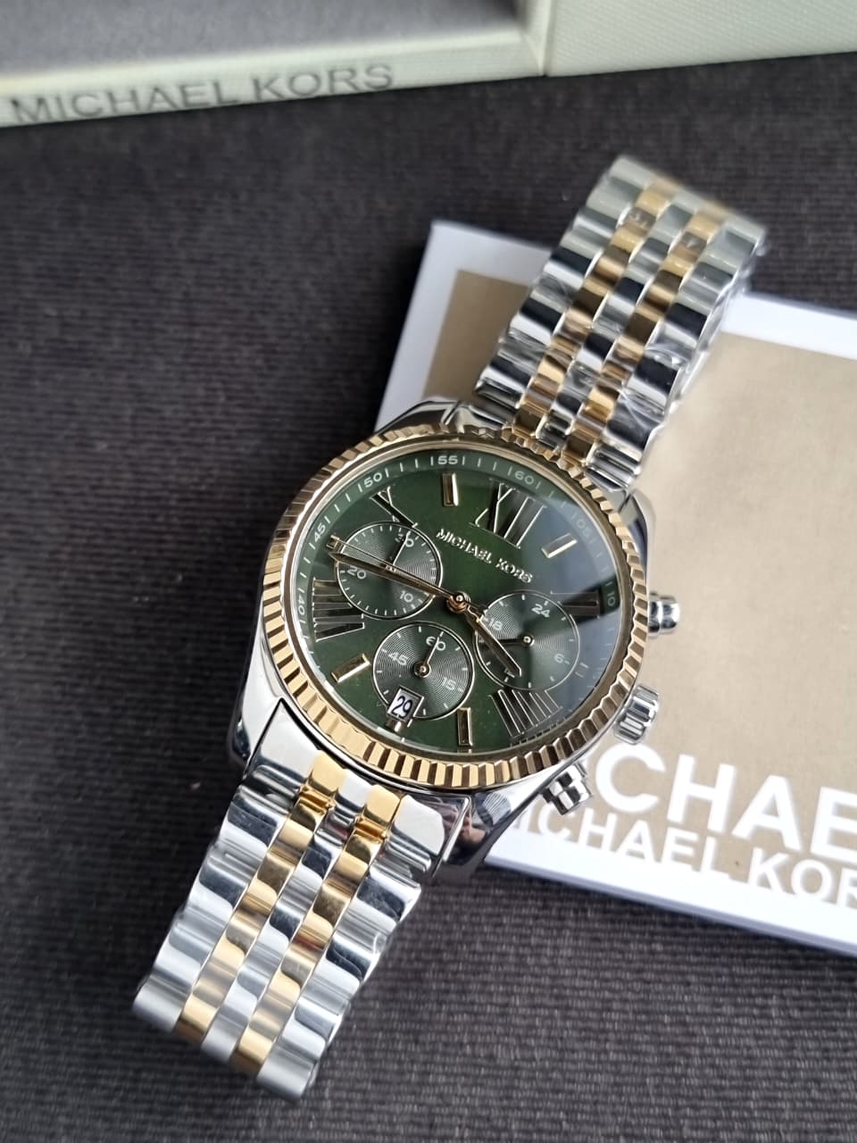 Michael Kors Lexington Green Dial Two-Tone Chronograph Women's Watch 38mm – MK4984