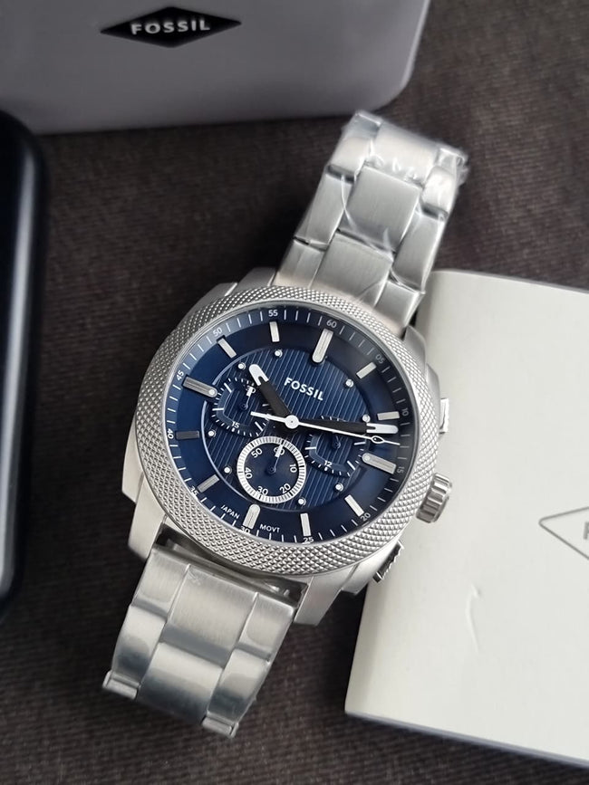 Fossil Machine Blue Dial Stainless Steel Chronograph Men's Watch 44mm – FS6096 Hover Image
