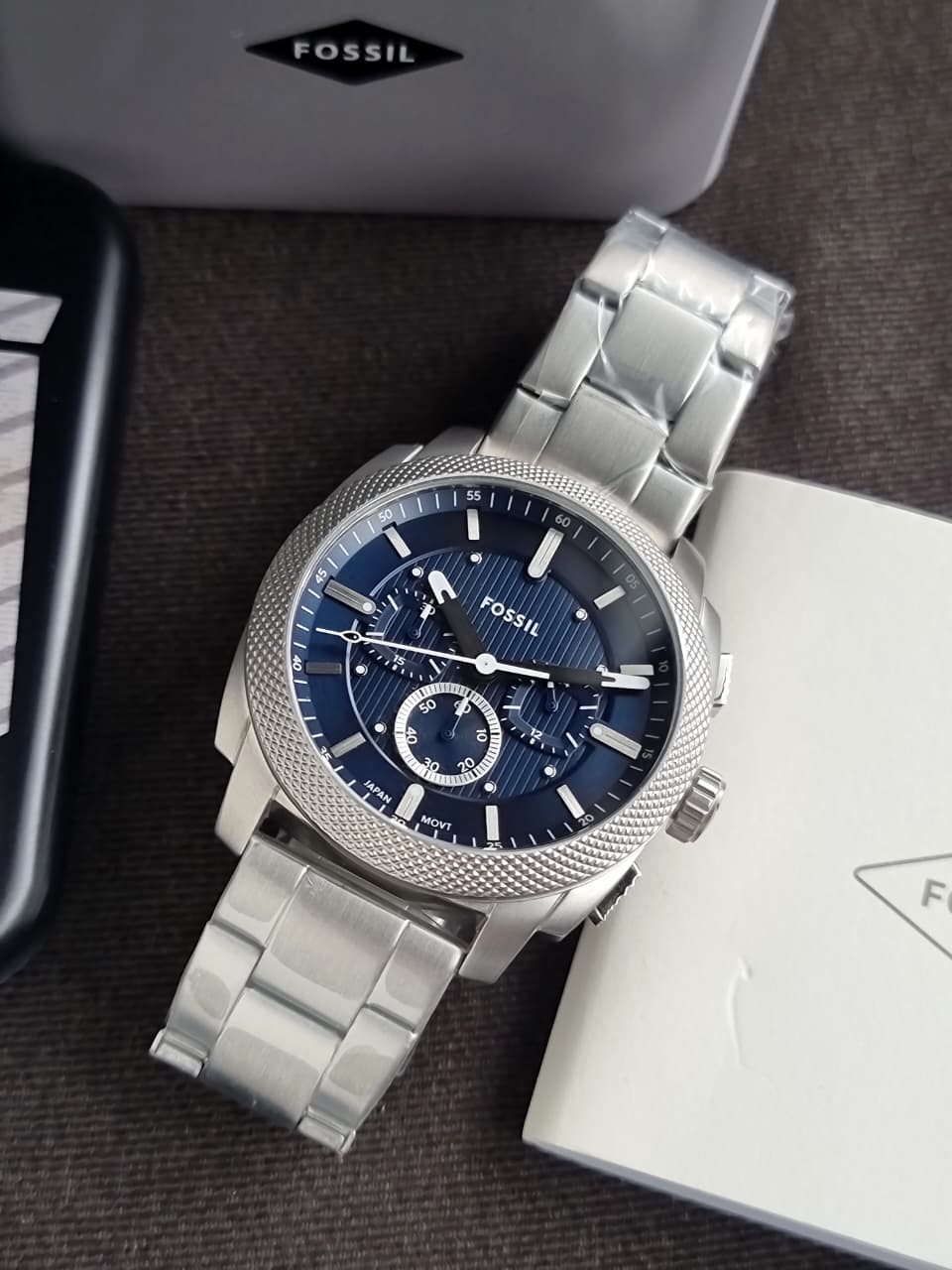 Fossil Machine Blue Dial Stainless Steel Chronograph Men's Watch 44mm – FS6096