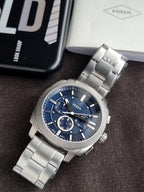 Fossil Machine Blue Dial Stainless Steel Chronograph Men's Watch 44mm – FS6096