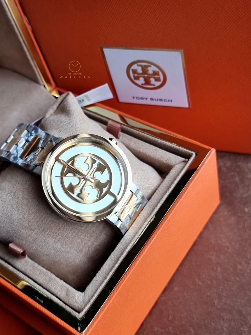Tory Burch Reva Two-Tone Silver Gold Stainless Steel Women's Watch 36mm – TBW4027