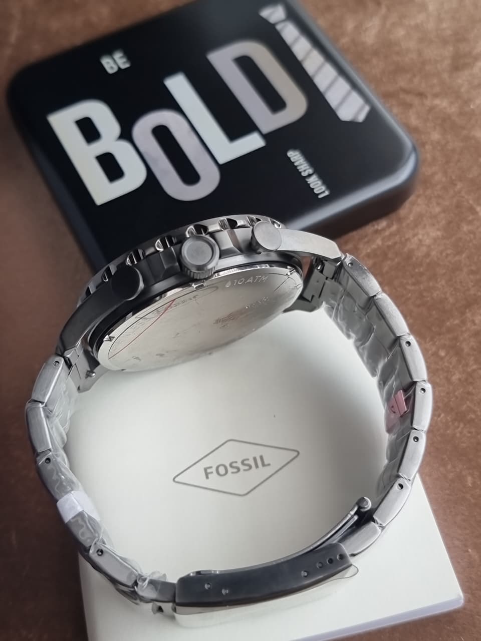 Fossil Nate Smoke Stainless Steel Gunmetal Dial Chronograph Quartz Men's Watch 50mm JR1437