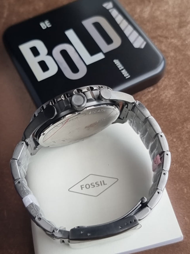 Fossil Nate Smoke Stainless Steel Gunmetal Dial Chronograph Quartz Men's Watch 50mm JR1437 Main Image