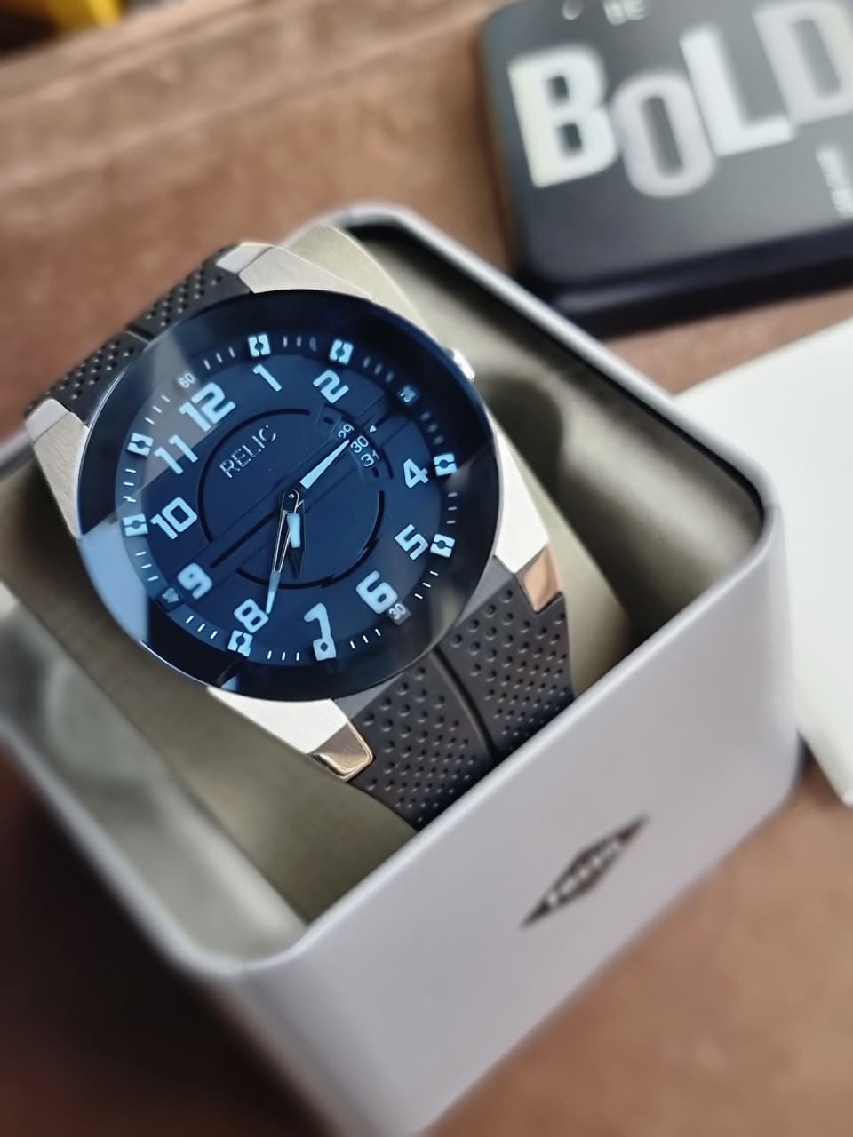 Relic by Fossil Jake Blue Dial Black Silicone Strap Quartz Men's Watch – ZR11861