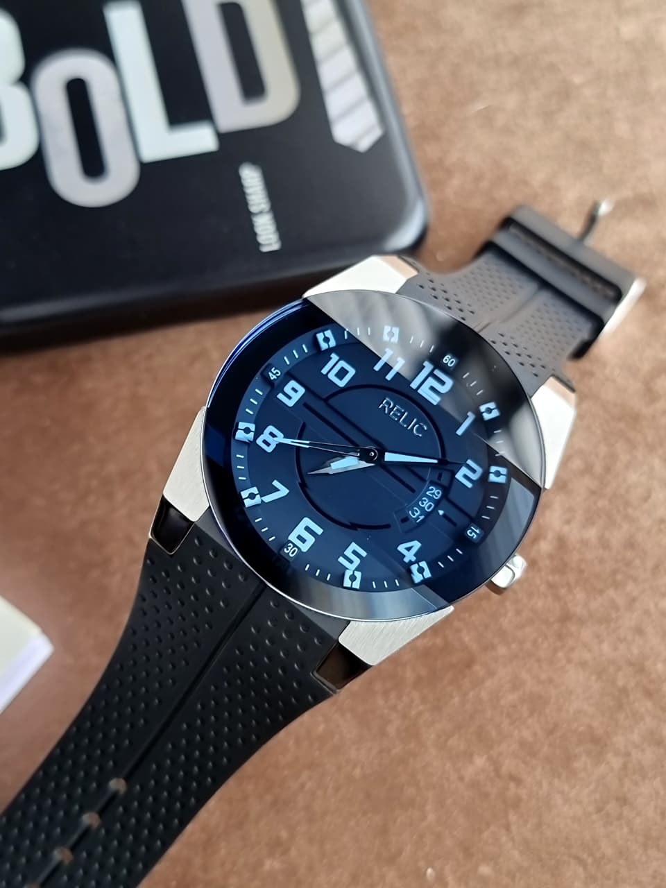 Relic by Fossil Jake Blue Dial Black Silicone Strap Quartz Men's Watch – ZR11861
