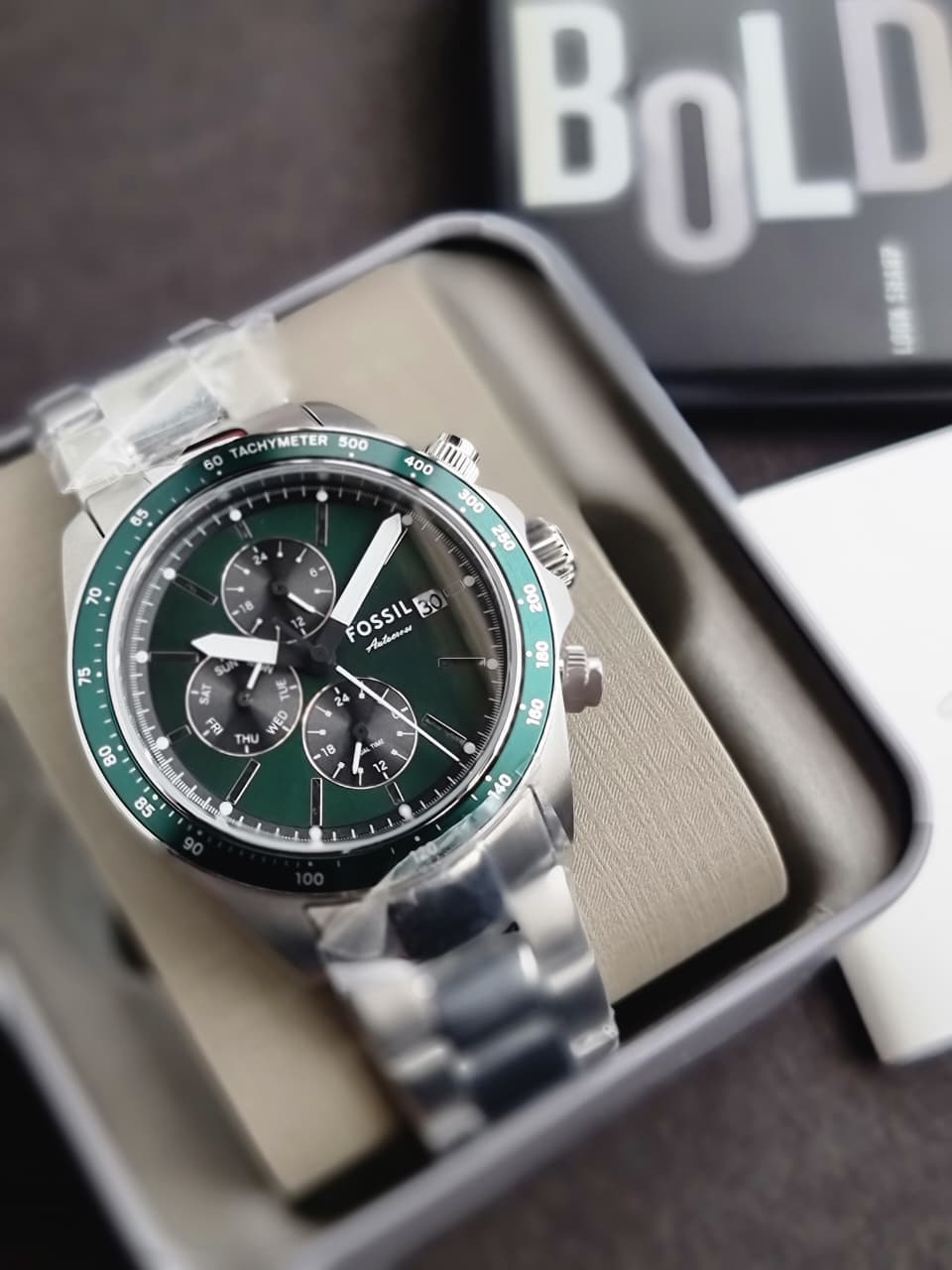 Fossil Autocross Multifunction Green Dial Stainless Steel Quartz Men's Watch 42mm – FS6127
