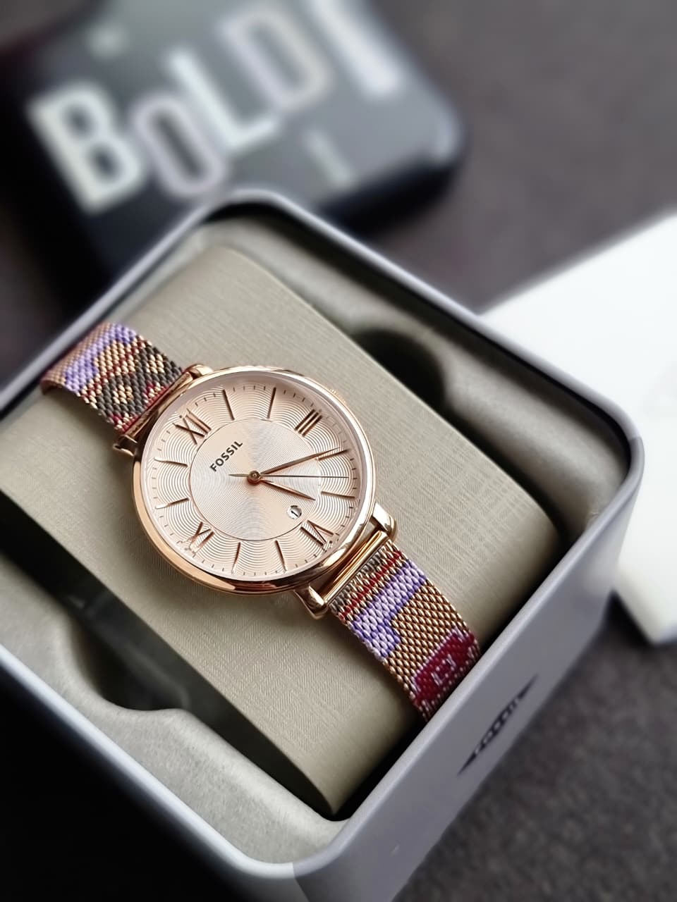 Fossil Jacqueline Gold-Tone Stainless Steel Gold Dial Quartz Women's Watch 36mm – ES5125