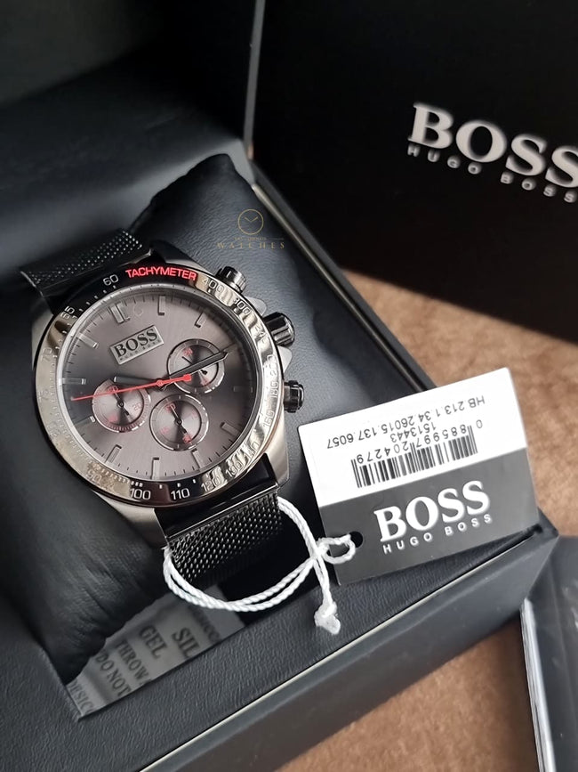 Hugo Boss Ikon Gunmetal Mesh Bracelet Gunmetal Dial Chronograph Quartz Men's Watch 44mm – 1513443 Main Image