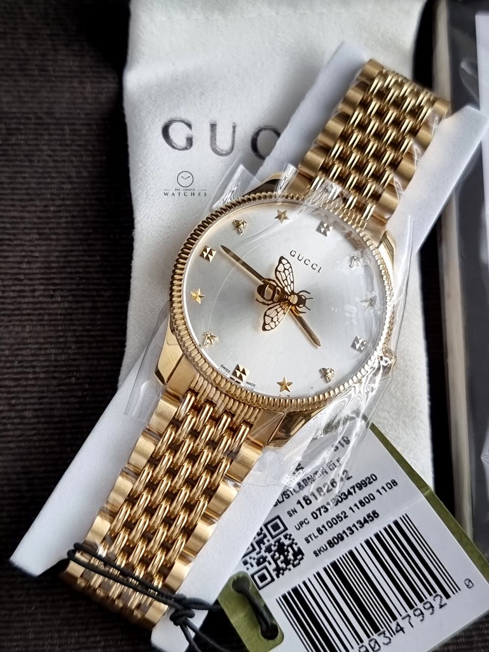 GUCCI G-TIMELESS 36MM GOLD PVD SILVER DIAL SLIM LADIES WATCH YA1264155