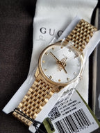 GUCCI G-TIMELESS 36MM GOLD PVD SILVER DIAL SLIM LADIES WATCH YA1264155