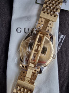 GUCCI G-TIMELESS 36MM GOLD PVD SILVER DIAL SLIM LADIES WATCH YA1264155