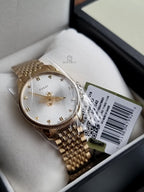 GUCCI G-TIMELESS 36MM GOLD PVD SILVER DIAL SLIM LADIES WATCH YA1264155