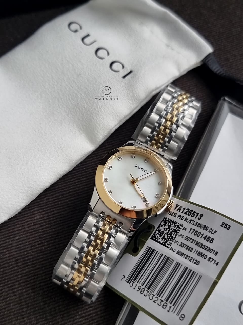 GUCCITimeless Diamond Mother of Pearl Dial Ladies Watch YA126513