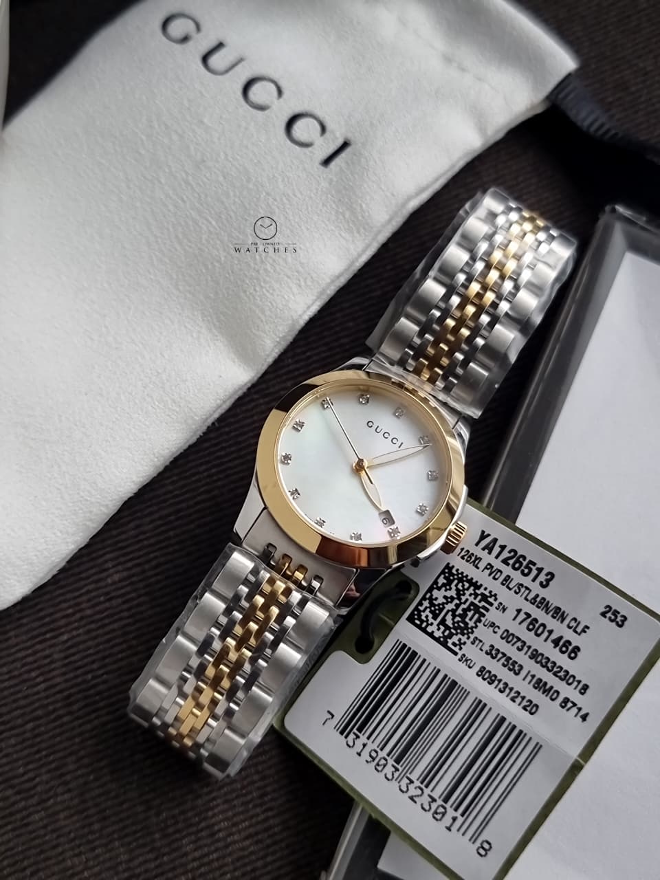 GUCCITimeless Diamond Mother of Pearl Dial Ladies Watch YA126513
