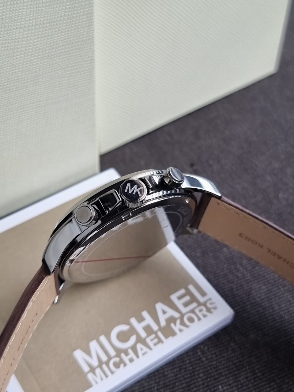 Michael Kors Thompkins Grey Dial Brown Leather Chronograph Quartz Men's Watch 45mm – MK8863