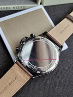 Michael Kors Thompkins Grey Dial Brown Leather Chronograph Quartz Men's Watch 45mm – MK8863