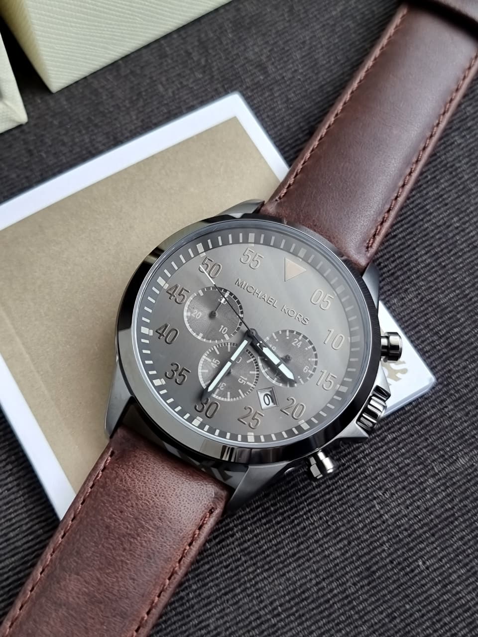 Michael Kors Thompkins Grey Dial Brown Leather Chronograph Quartz Men's Watch 45mm – MK8863