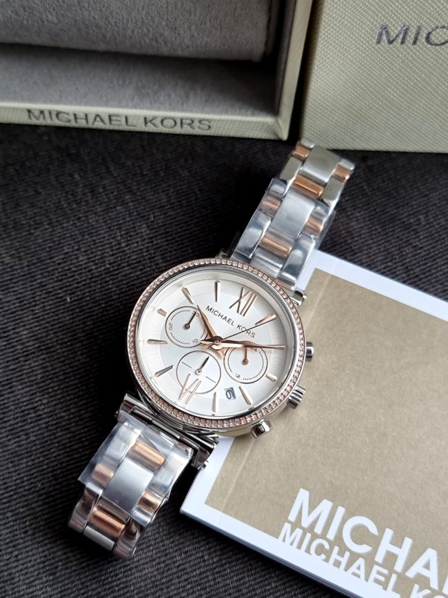 MICHAEL KORS Sofie Chronograph Crystal Silver Dial Ladies Watch MK6558 Main Image