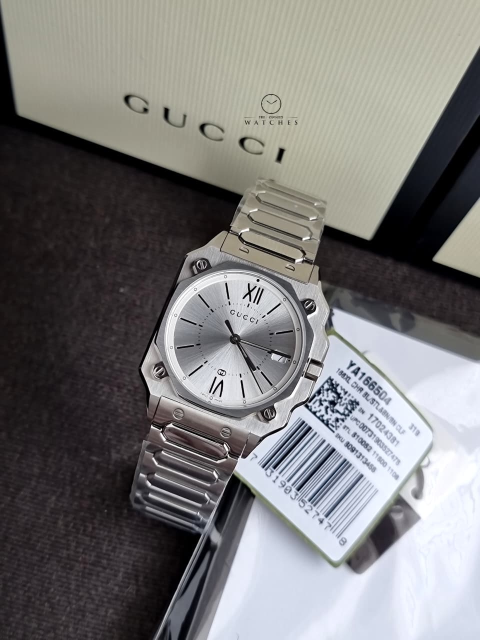 Gucci G-Flat Silver Dial Stainless Steel Swiss Quartz Unisex Watch 30mm – YA166504