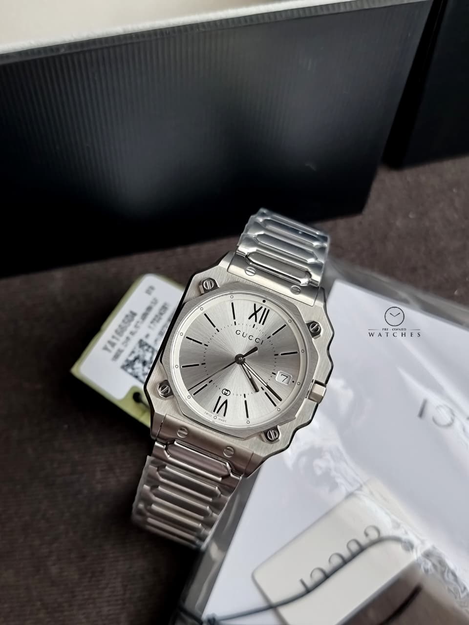 Gucci G-Flat Silver Dial Stainless Steel Swiss Quartz Unisex Watch 30mm – YA166504