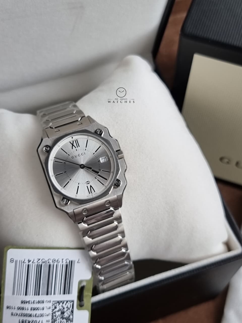 Gucci G-Flat Silver Dial Stainless Steel Swiss Quartz Unisex Watch 30mm – YA166504