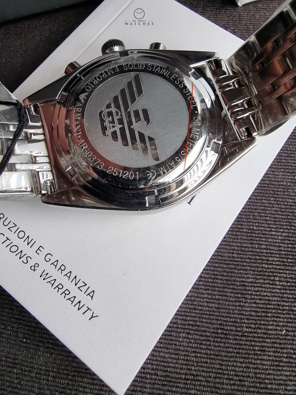 Emporio Armani AR0373 Men's Chronograph Watch – Black Dial, Silver Stainless Steel Bracelet, Date Display, Quartz, 43mm