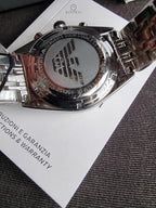 Emporio Armani AR0373 Men's Chronograph Watch – Black Dial, Silver Stainless Steel Bracelet, Date Display, Quartz, 43mm