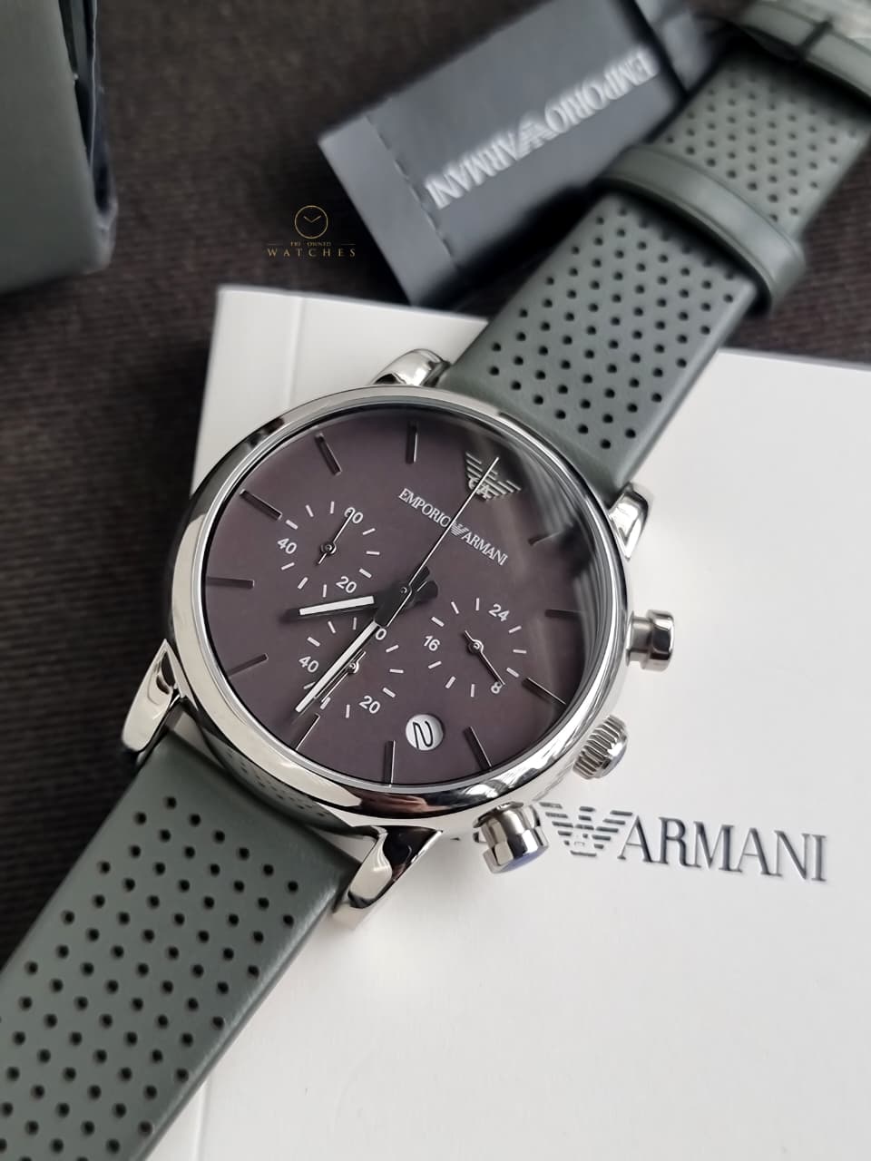 Emporio Armani Men’s Chronograph Quartz Leather Strap Grey Dial 41mm Watch AR1735