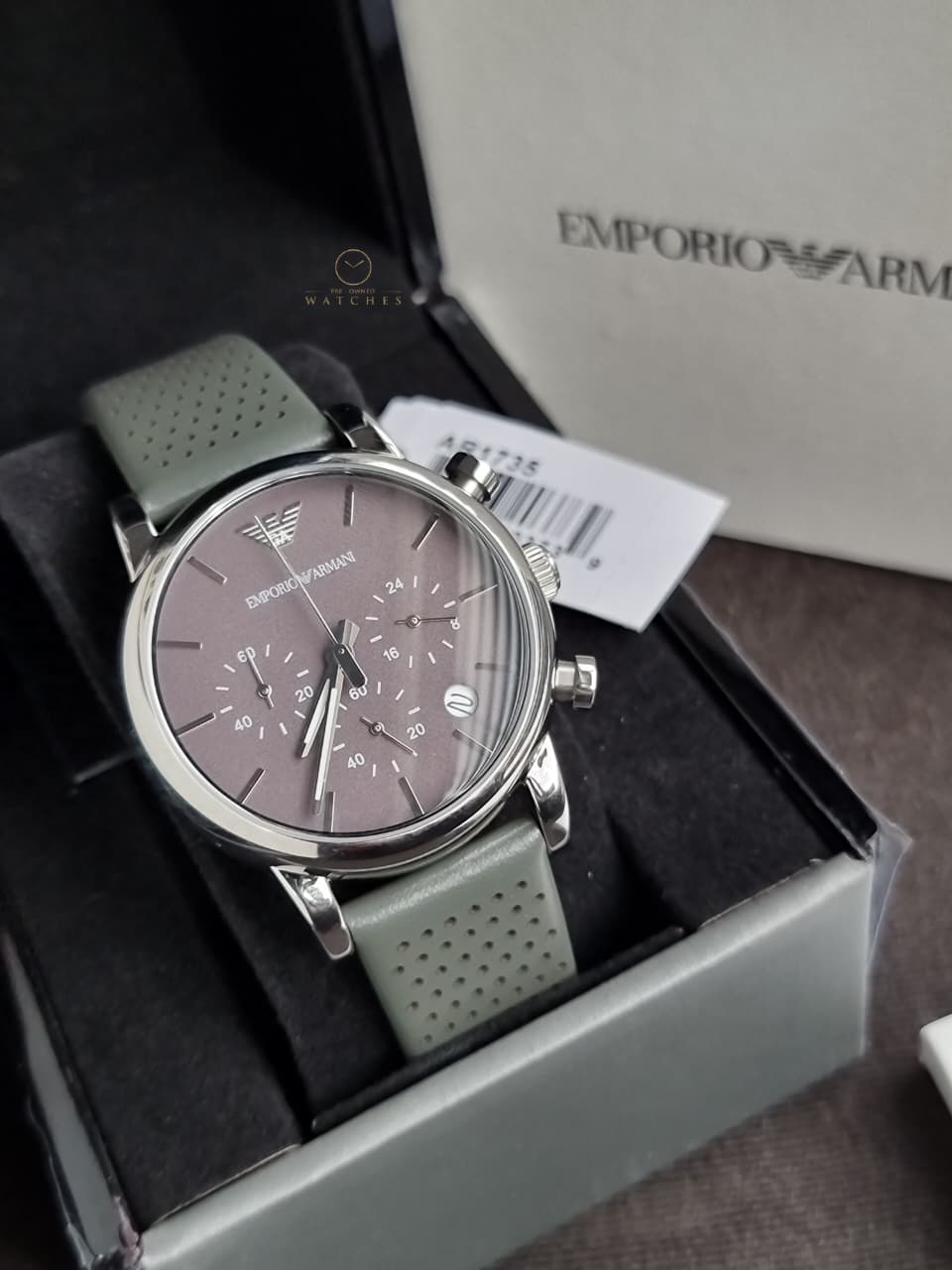 Emporio Armani Men’s Chronograph Quartz Leather Strap Grey Dial 41mm Watch AR1735