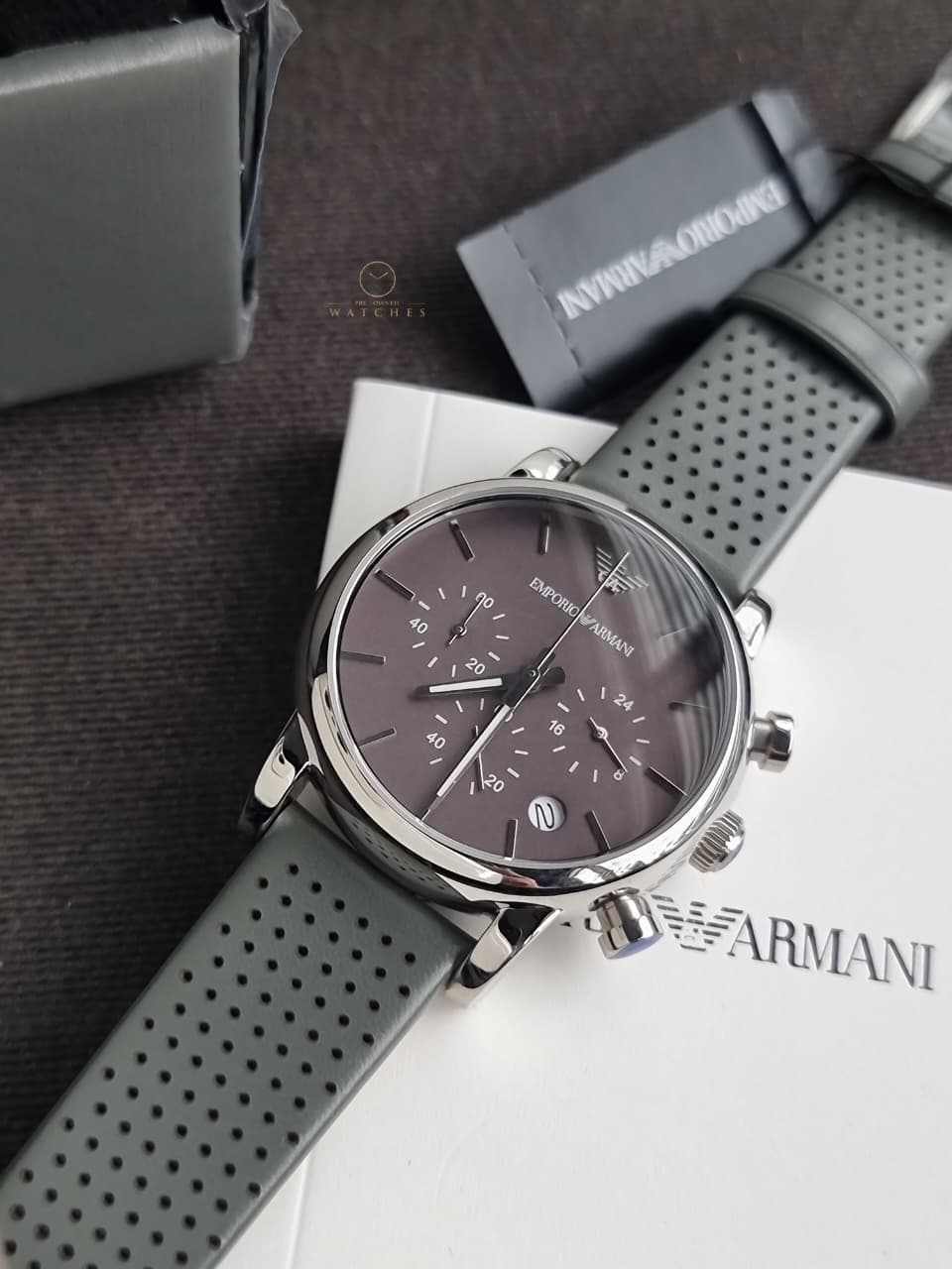 Emporio Armani Men’s Chronograph Quartz Leather Strap Grey Dial 41mm Watch AR1735