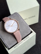 Michael Kors MK2803 Pyper Women's Watch – White Dial, Pink Leather Strap, Rose Gold-Tone 32mm Quartz