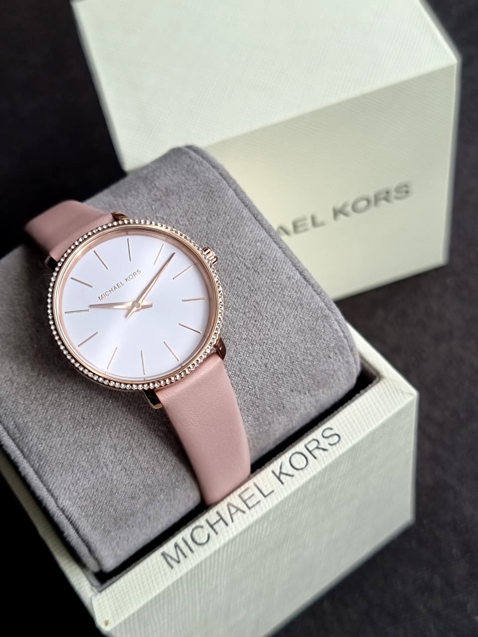 Michael Kors MK2803 Pyper Women's Watch – White Dial, Pink Leather Strap, Rose Gold-Tone 32mm Quartz