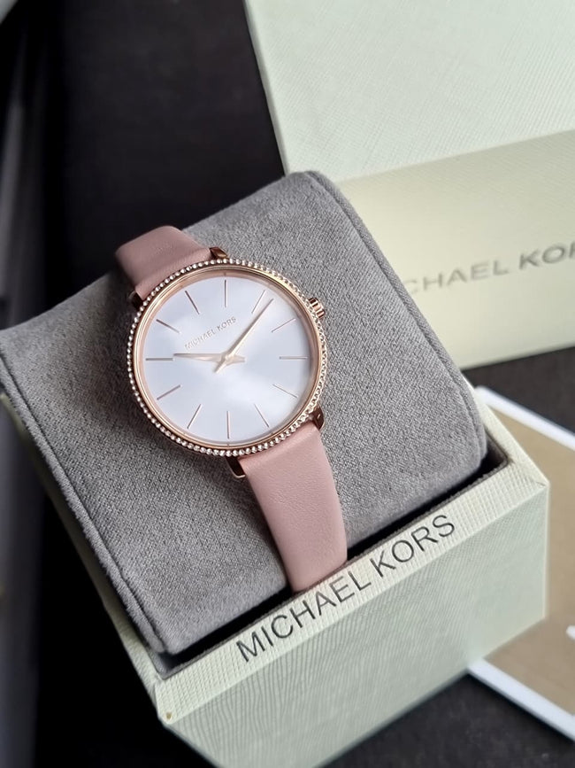 Michael Kors MK2803 Pyper Women's Watch – White Dial, Pink Leather Strap, Rose Gold-Tone 32mm Quartz Main Image
