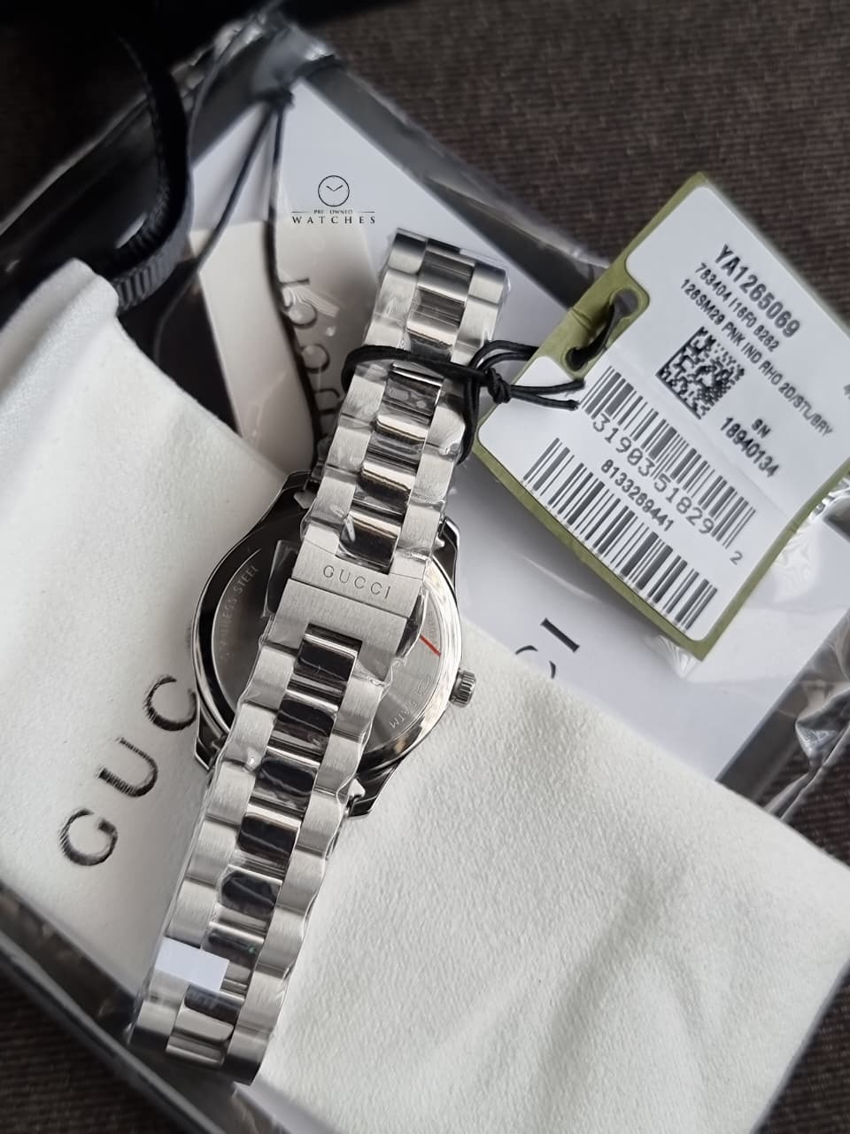 Gucci G-Timeless 29mm Silver Stainless Steel Burgundy Dial Swiss Quartz Ladies Watch – YA1265069