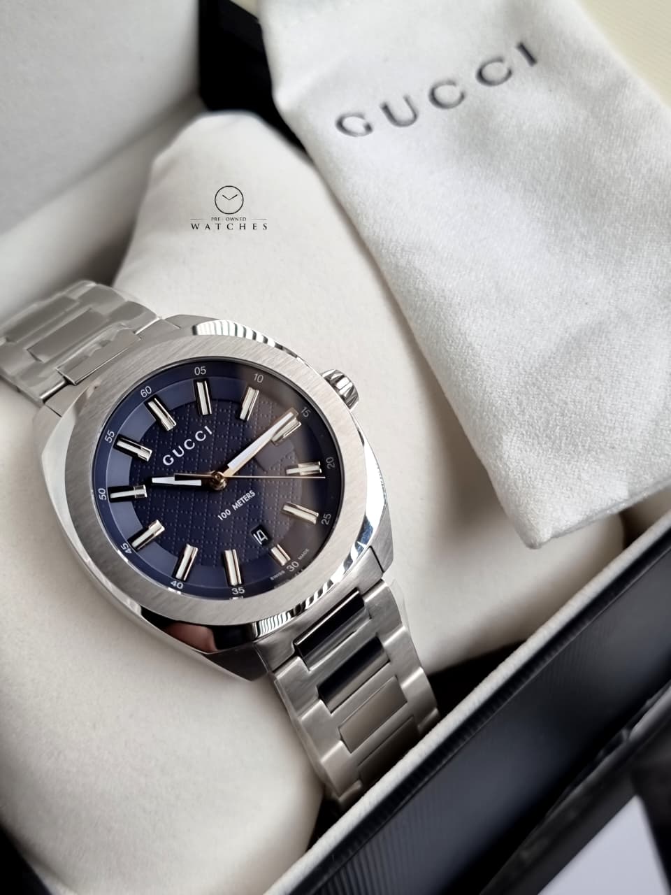 Gucci GG2570 40mm Silver Stainless Steel Blue Dial Swiss Quartz Men's Watch – YA142314