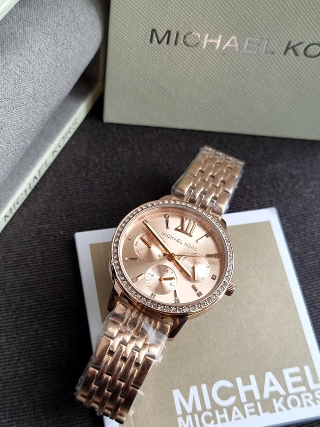 Michael Kors Melissa Pavé 35mm Rose Gold Stainless Steel Chronograph Women's Watch – MKO1081 Main Image