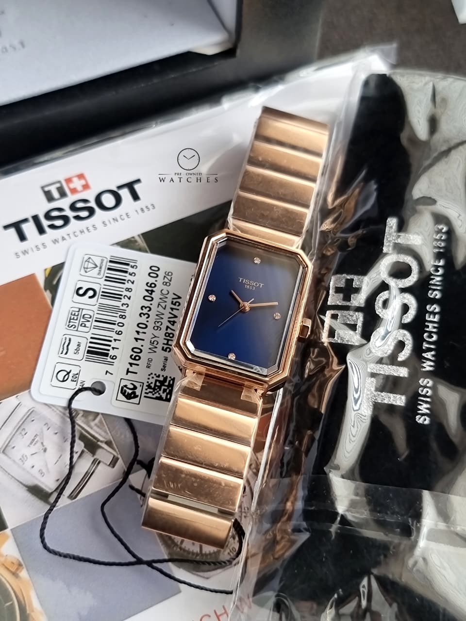Tissot  SRV 30mm Blue Diamond Dial Rose Gold PVD Steel Women's Watch T160.110.33.046.00