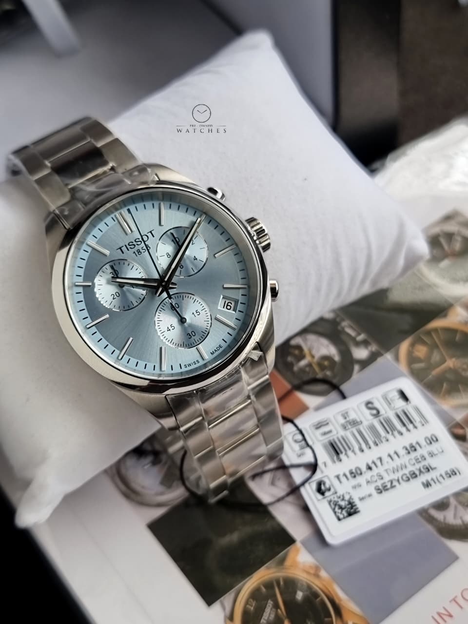 Tissot PR 100 40mm Ice Blue Dial Silver Stainless Steel Swiss Quartz Chronograph Men's Watch – T150.417.11.351.00