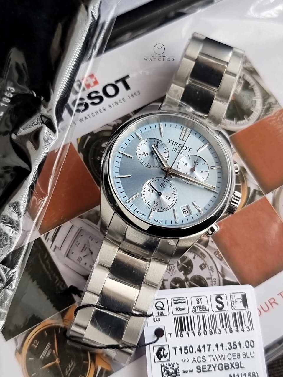 Tissot PR 100 40mm Ice Blue Dial Silver Stainless Steel Swiss Quartz Chronograph Men's Watch – T150.417.11.351.00