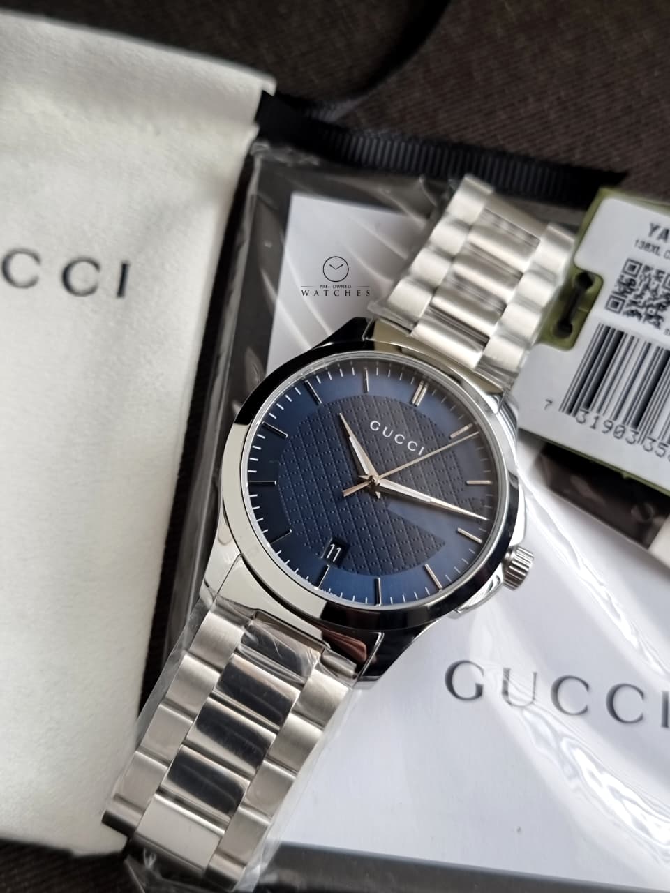 Gucci Men’s Analog Quartz Stainless Steel Blue Dial 38mm Watch YA126440
